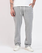 Brethe Soft-Structured Pant in Heather Grey front view showing waistband and straight fit.